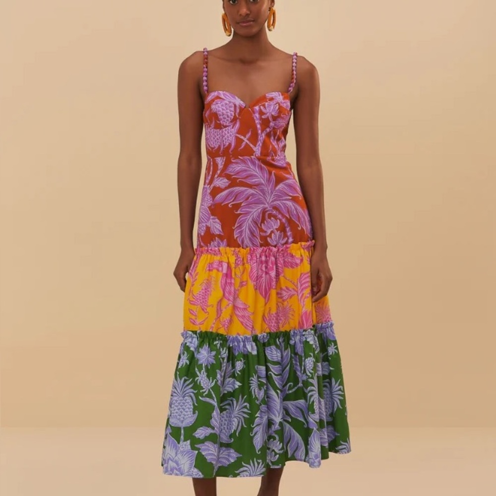 NWT FARM Rio Tropical Swing Mix Cotton Midi Dress Size Medium